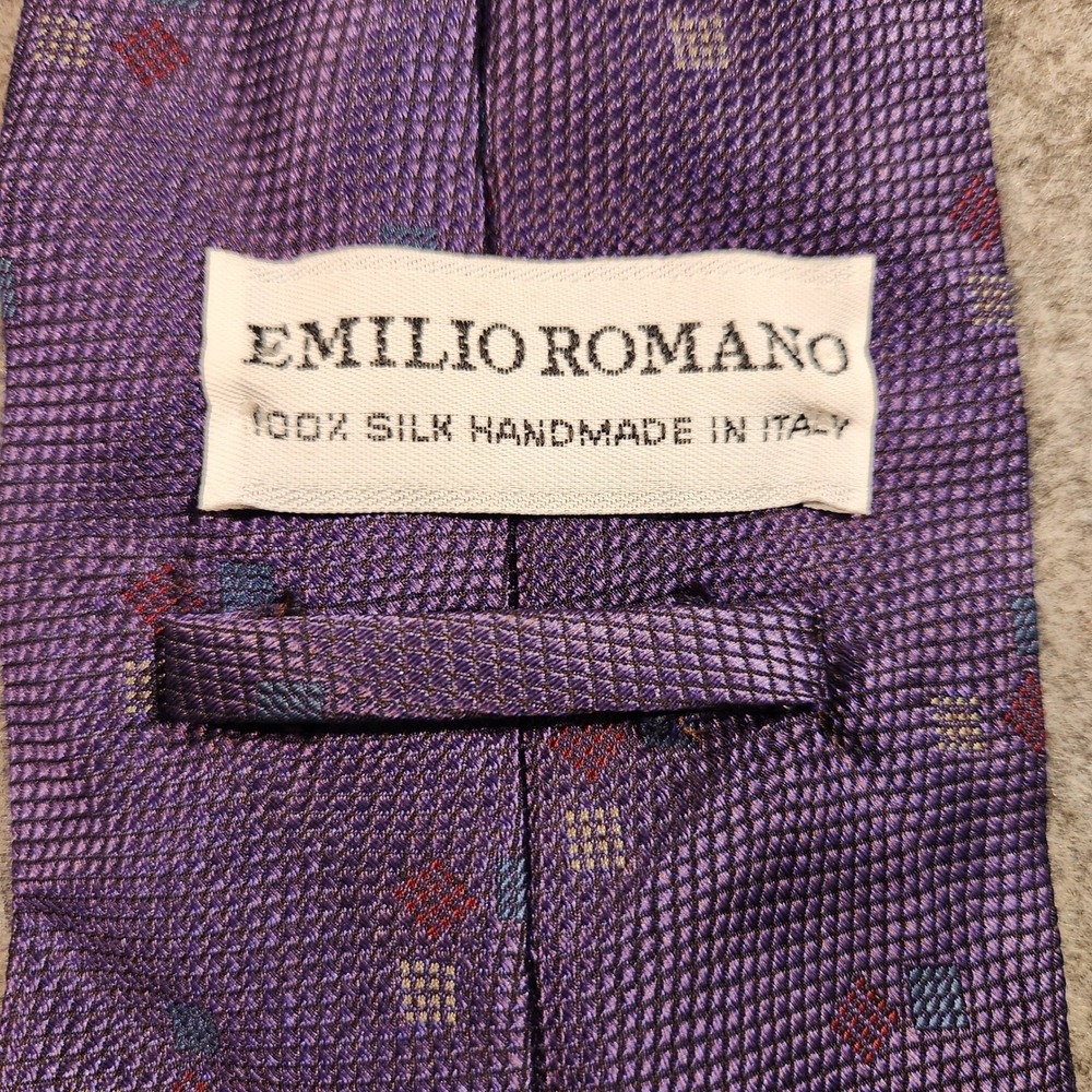 Emilio Romano 100% Silk Handmade in Italy Purple Geometric Necktie
